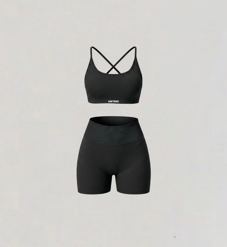 2-Piece Open Back Set Pink Black